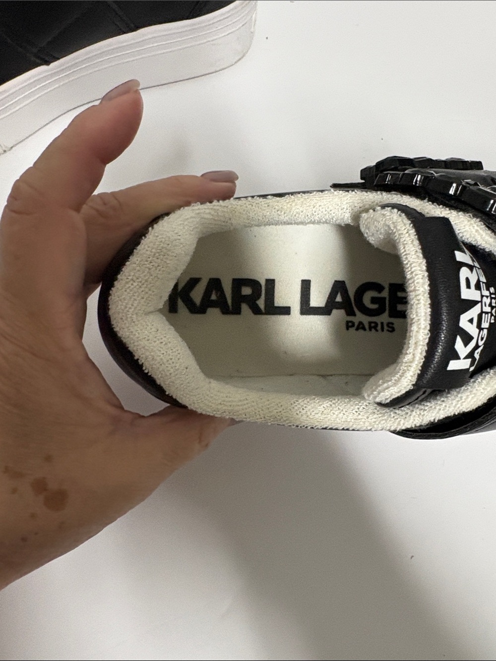 Karl Lagerfeld Kids Black Leather Sneakers with White Sole - Picture 4 of 7
